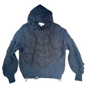 Wildfox Sweater Chunky Cable Knit Charcoal‎ Hoodie Frayed Destroyed Grunge Sz S